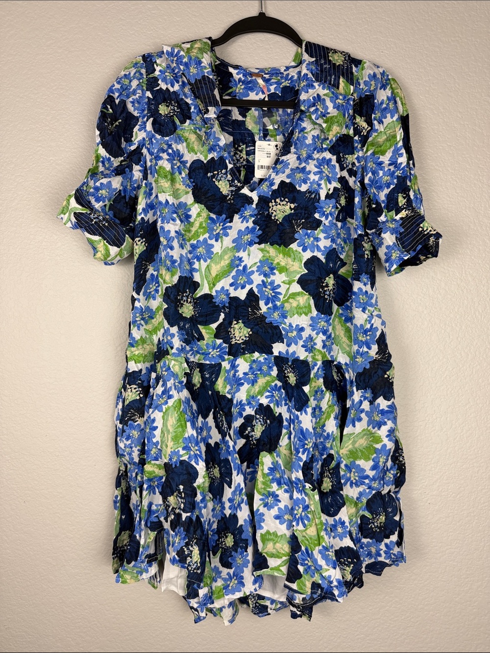 Free People Blue & Green Floral Ruffled Mini Dress